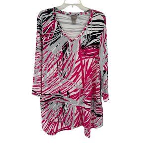 Chicos 3 Womens V-Neck Abstract Print Top Size XL pink pattern knit
